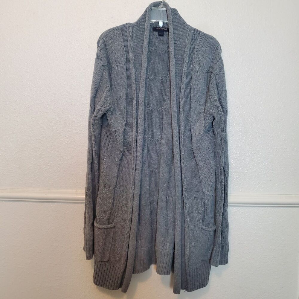 Banana Republic open-front,‎ long-sleeve, gray cable-knit cardigan sweater Sz S